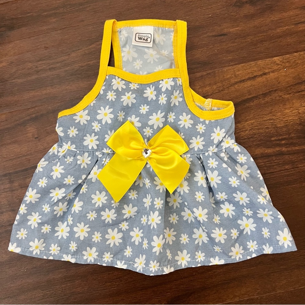 Yellow and Blue Floral Dog Dress with Bow